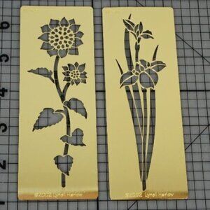 Lynell Harlow Brass Embossing Stencil Set of 2 Flowers Sunflower Iris 2002 USED